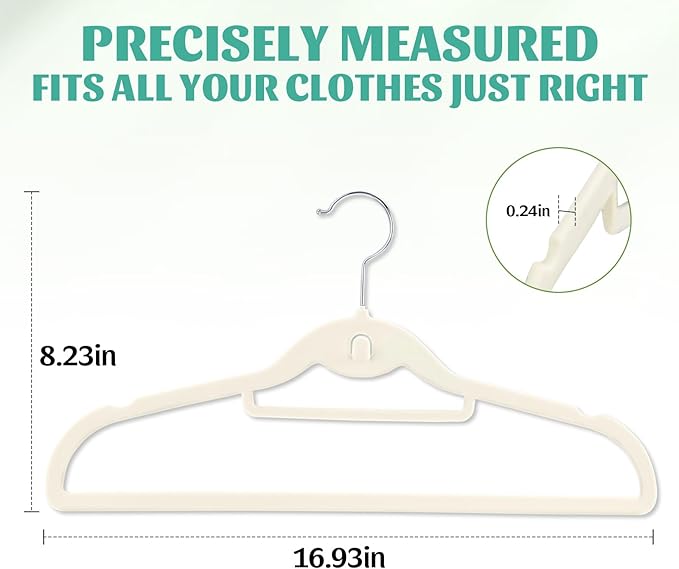 Velvet Hangers 30 Pack with 360° Swivel Hook, Ivory Non Slip Hangers for Clothes with Cascading Hooks, Thin Hanger Space Saving, Heavy Duty Closet Hanger for Clothes, Coats, Suits, Dress, Pants