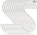 5 Inch S Hooks for Closet, Large S Hooks for Hanging Jeans, 12 Pack White Vinyl Coated S Hook, Non Slip Closet and Kitchen Heavy Duty S Hook for Hanging Plants, Jewelry, Pot, Pan, Cups