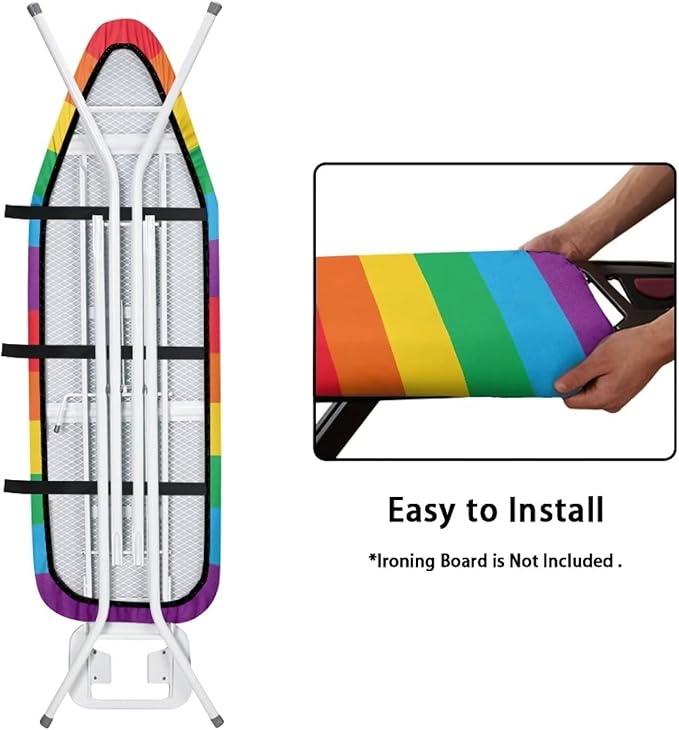 Rainbow Stripes Fabric Cover for Extra Wide 15 x 54 Ironing Boards, Non Stick Scorch and Stain Resistant Standard Size Ironing Board Cover, Home Ironing Decor