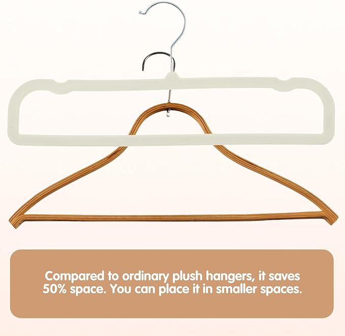 Velvet Pants Hangers Non Slip 20 Pack Beige Velvet Pant Hangers, Plastic Rectangular Slim Velvets Hanger with 10 Hooks for Jean, Bra, Shorts