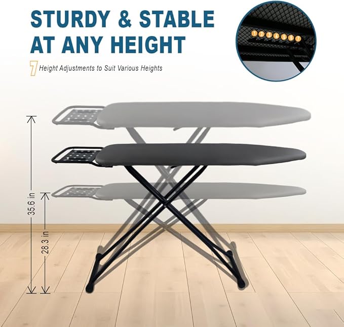 Ironing Board Full Size, Heat Resistant Cover Iron Board with Steam Rest, Ultra Thick Padding, Height Adjustable Heavy Sturdy Metal Frame Legs Ironing Stand,Non-Slip Foldable (58"x15", Square Rest)