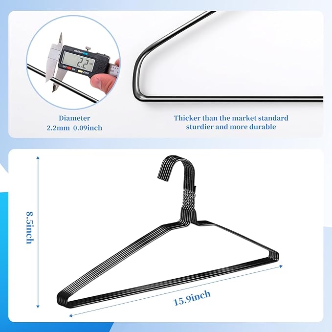 150 Pack Wire Hangers 15.9 Inch 13 Guage Wire Metal Dry Cleaner Hangers Bulk Thin Space Saving Suit Holder for Coats, Shirts, Suits, Pants, Skirts (Black)