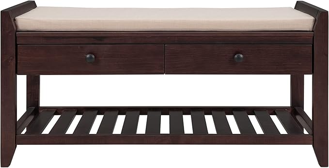 Harper & Bright Designs TREXM Shoe Rack with Cushioned Seat and Drawers, Multipurpose Entryway Storage Bench (Espresso)