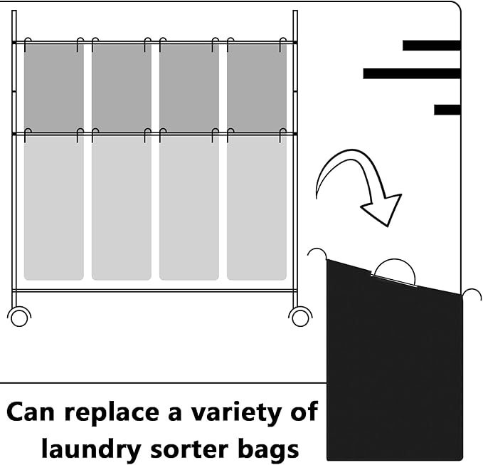 Windyun 3 Pcs Hypotenuse Laundry Sorter Replacement Bags Hamper Cart Removable Replacement Bags Laundry Storage Organizer Bag Hamper Liner, No Hooks 14.76 x 8.66 x 23.23/19.29" (Black,Beige,Gray)