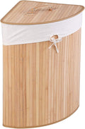 GOFLAME Corner Bamboo Laundry Hamper with Lid and Removable Liner, Washing Clothes Basket Storage Bin with Handle, Suitable for Bedroom, Bathroom, Laundry (Natural)