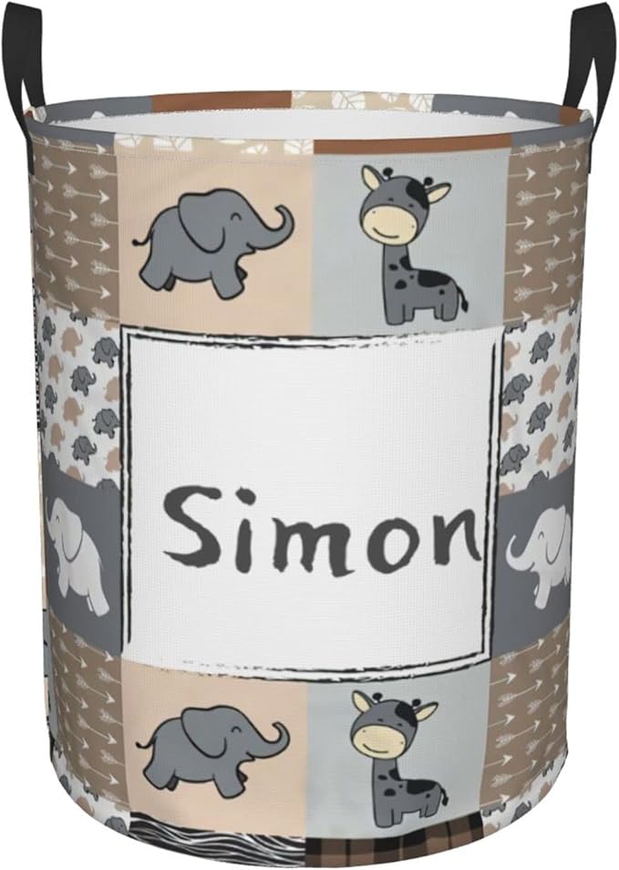 Jungle Animal Personalized Laundry Basket Name Clothes Hamper with Handles Waterproof Laundry Storage Baskets for Bedroom Bathroom Decor.