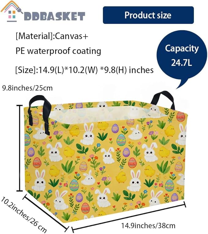 Easter Basket for Kids Gift Bunny Easter Basket Empty Baby Basket for Boys and Girls Cute Storage Basket Organizer Bin Box.(yellow eggs)