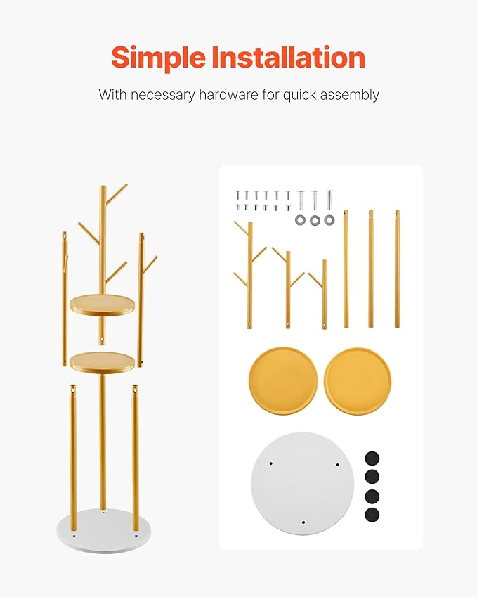 VEVOR Coat Rack, Freestanding Coat Rack Stand with Quartz Stone Base & 9 Hooks, Free Standing Hall Coat Tree for Entryway, Bedroom, Office, Living Room, Modern Clothes Hanger for Coat, Hat, Scarf, Bag