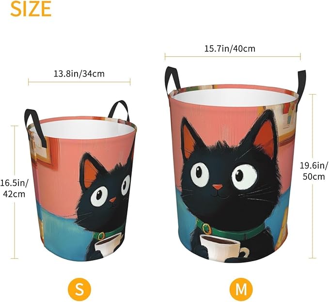 Cute Black Cat Print Laundry Basket For Storage Bins Gift Baskets Bedroom Clothes Hamper