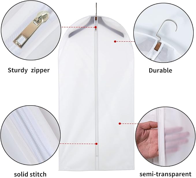 6 Pack Shirt Garment Bags (24x36") - Dustproof Short Suit Covers - Durable PEVA Closet Bags with Sturdy Zipper for Blouses, Jackets, Sweaters & T-Shirts (Translucent)