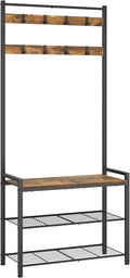 Hall Tree, Coat Rack with Shoe Bench, Entryway Bench with Shoe Storage, Multifunctional Entryway Storage Organizer, Metal Frame and 8 Movable Hooks, for Hallway, Rustic Brown MT01BR