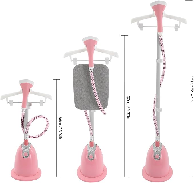 Standing Garment Steamer with Ironing Board,Adjustable Height Standing Steamer - 1.4L Water Tank,Fast Heats in 45s, Double-Insulated Steam Hose (Pink)