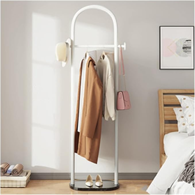 WIGING Coat Rack, Bedroom Floor Household Clothes Rack, Round Clothes Rails Storage Stand for Small Space Bedroom Entryway Shelf (Color : White, Size : 65x30x172cm)