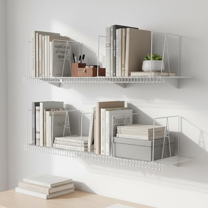 Wire Shelf Dividers - White Closet Organization & Storage Organizer - No Tool Shelf Divider for Wire Shelves - Metal Shelf Accessories – for 12“ Deep Wire Shelves – Tall 12” Height – 16 Pack
