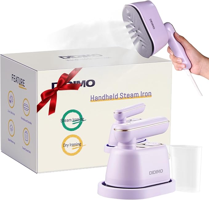 Travel Steamer, Dry & Wet 2 in 1 Portable Steamer for Clothes, 180° Rotatable Mini Steam Iron, Portable Iron for Home, Travel, Dorm, Gifts, School Gift, Home Essential (Purple)