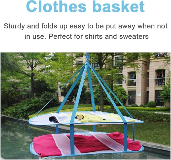 iayokocc 3 Tiers Folding Drying Rack, Folding Mesh Clothes Hanging Dryer, Portable Sweater Drying Rack Lay Fold Flat to Dry Mesh Clothes Hanger for T-Shirt, Swimsuit, Sweater, Delicates
