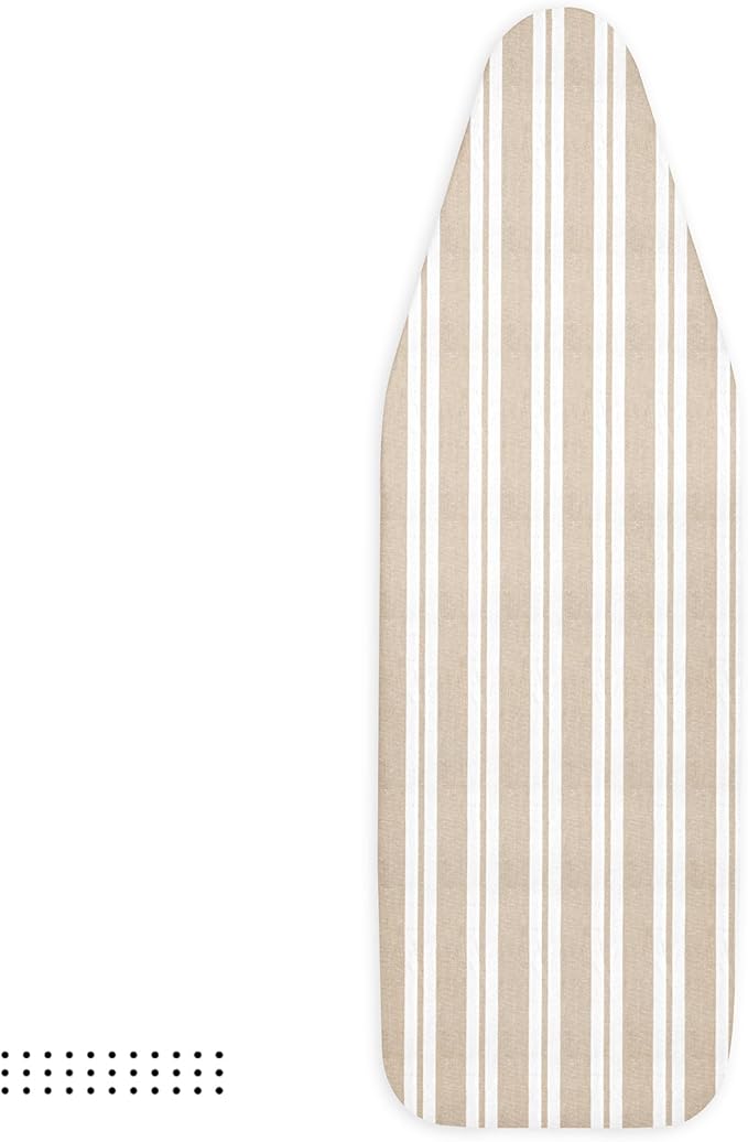 Encasa XO Ironing Board Cover and Pad 54"x18" - 4mm Felt X-Large Iron Board Cover with Padding, Stain-Safe Dye, Non Slip, Elastic Bungee Cord Tightening, Heat Resistant Franca Beige Stripes