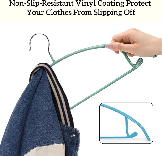 14 Pack Clothes Hanger, 16.5'' Non Slip PVC Coating Metal Sweater Hangers, No Shoulder Bumps, Heavy Duty Colorful Coat Suit Pants Hanger for Closet, Space Saving Organizer, 7 Colors