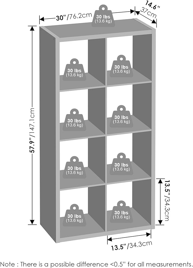 Furinno Cubic Closet Organizers and Storage, 8-Cube Closet Organizer, Open Shelf Closet Storage, Extra Thick Frame for Wardrobe, Bedroom, Living Room, Dark Oak