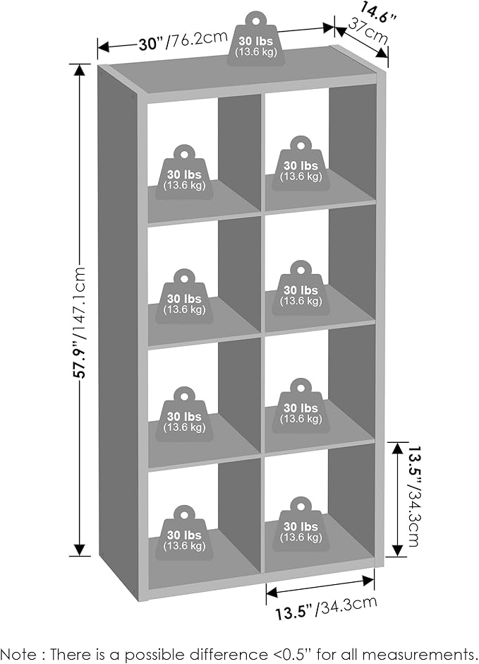 Furinno Simple Cube Storage Organizer, 8-Cube Display Shelf, Open Back Shelving Unit, Storage Shelves, Extra Thick Frame, for Organization and Storage, Living Room, Home Office, Dark Oak