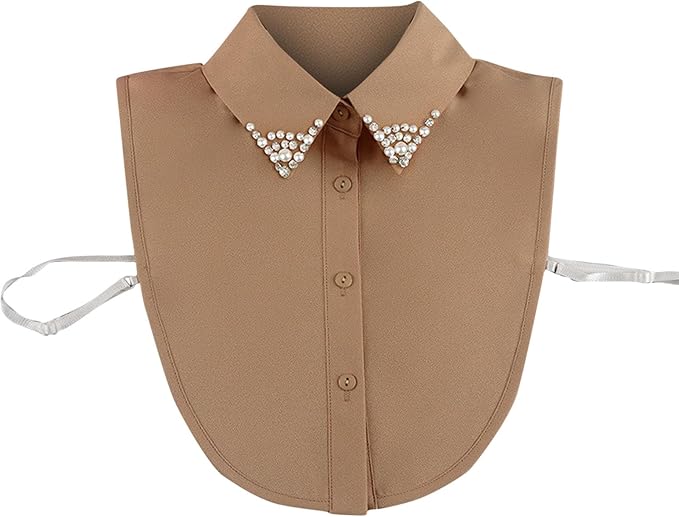 Chiffon Beading Half-Shirt Blouse Detachable Lace Fake Collars Dicky Collar Faux Collar for Women Girls
