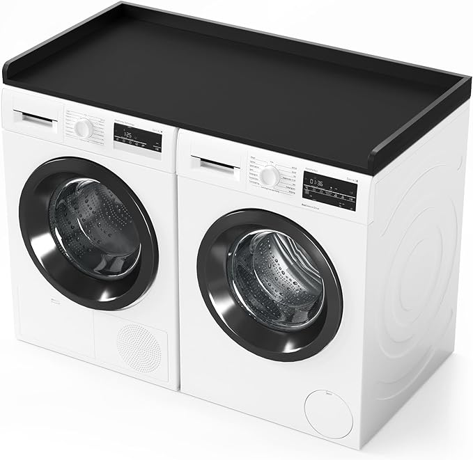 SpaceAid Washer Dryer Countertop, Laundry Wood Shelf Topper with Edge, 54" Width x 27.5" Depth Cover Guard Organizer for Washer and Dryer Laundry Hamper Counter Storage Organization (Black)