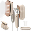 Portable Ironing Machine, Foldable Wet Dry Dual-Purpose Large Panel Steam Iron, 180 ° Rotating Handle High-Power Hanging Iron Machine without Selecting Fabrics or Occasions (Beige)