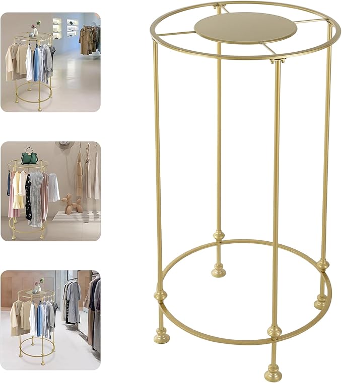 YIYIBYUS Round Garment Rack, Floor Standing Iron clothes Hanging Rack with Topper, Suitable for Large Shopping Malls Retail, Clothes Boutique Display Laundry Rooms (Gold)