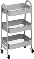 AGTEK 3 Tier Utility Rolling Cart with Lockable Wheels, Metal Multifunctional Storage, Organizer Cart for Kitchen, Office, Living Room, Makeup, Craft, Art Studio, Grey