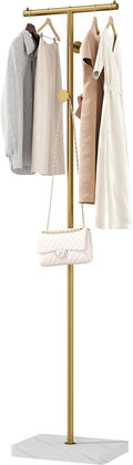 HOMEFORT Coat Rack, Freestanding Metal Coat Racks, T-Shape Clothes Hat Stand with 2 Hooks for Closet, Bedroom, Entryway, Living Room, Gold