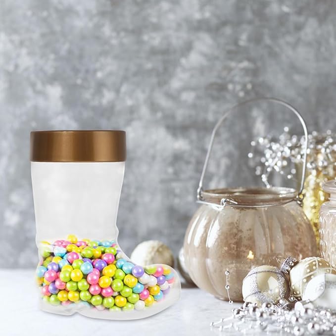 PRETYZOOM 2pcs Christmas Candy Jar, Plastic Boots-Shaped Storage Container with Lid, Empty Holiday Jars for Sweets, Chocolate, Treats, Christmas Party Supplies