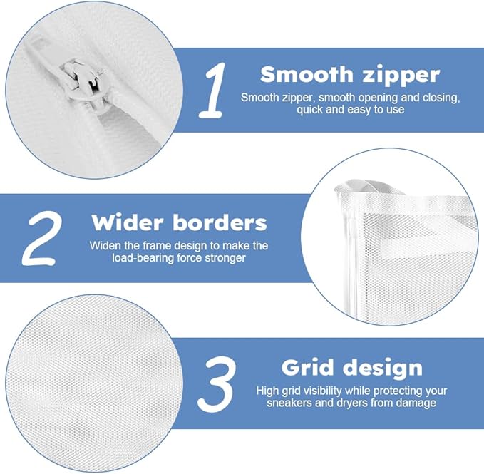 EMVANV Shoe Drying Bag,Laundry Bags Reusable Shoe Dryer Mesh Bags Sneaker Wash and Dry Net Bag Net Laundry Bags with Zipper and Strap for Washing Machine, Shoes, Clothing(Size:40 x 40cm)
