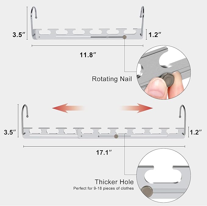 5 Pack Space Saver Hangers for Clothes, 6 Holes Expandable to 9 Holes 304 Stainless Steel Heavy Duty Multi Hangers Space Saving for Closet Bedroom Dormitory RV Outdoors