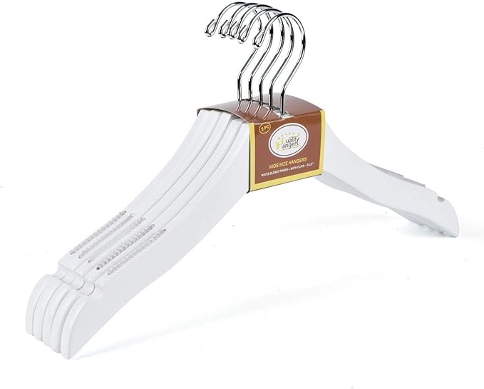 Quality White Wooden Kids Hanger Luxury Design Chrome Swivel Hook (10, 14.5")