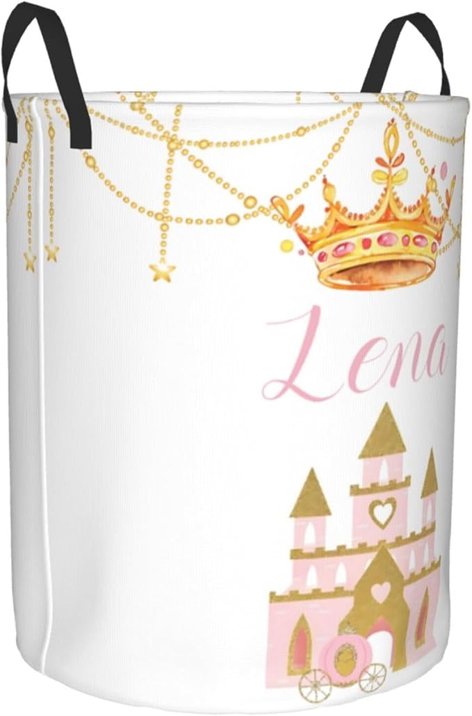 Personalized Laundry Basket for Nursery, Custom Nursery Laundry Hamper with Name, Customize Baby Clothes Circular Hamper for Boys Girls Room Decor, Crown