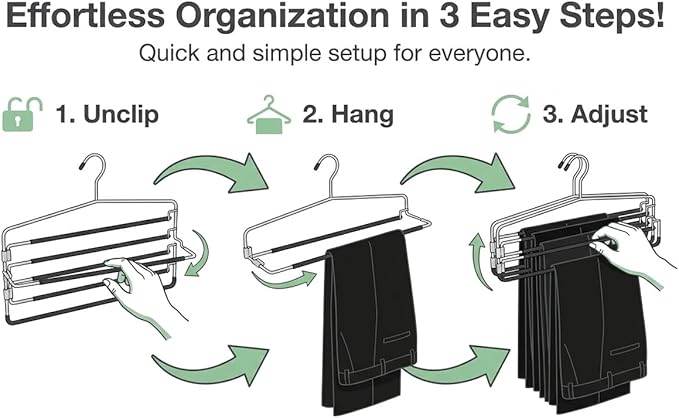 USTECH Arm Pants Hanger-4 Tier, Multi Tier Swing Hanger with Foam Padding & Removable Arm, Storage Organizer, Pack of 2