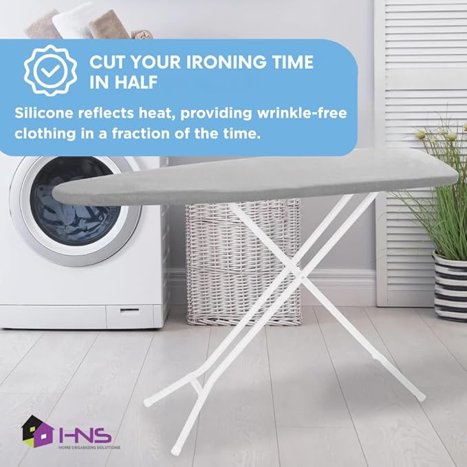 HOLDN’ STORAGE Ironing Board Cover - Silicone-Coated, Scorch-Resistant 15 x 54 Padding with Hook & Loop Straps, Cover Fits All Standard Sizes - Grey