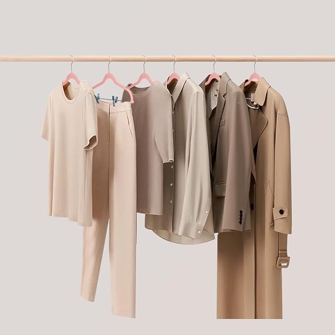 24 Packs Velvet Pant Hangers, 16.8 Inches Velvet Skirt Hangers with Clips, Heavy-Duty Clothes Hangers, Non-Slip Coat Hangers for Shirts, Pants, Skirts, Dresses, Jackets, Coat - Pink