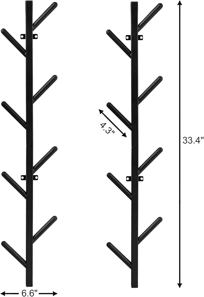 Modern Heavy Duty Coat Hanger Set of 2 - Wall Mount Hat Rack for Cowboy Hats, Baseball Caps & Jackets - Black Metal Coat Stand