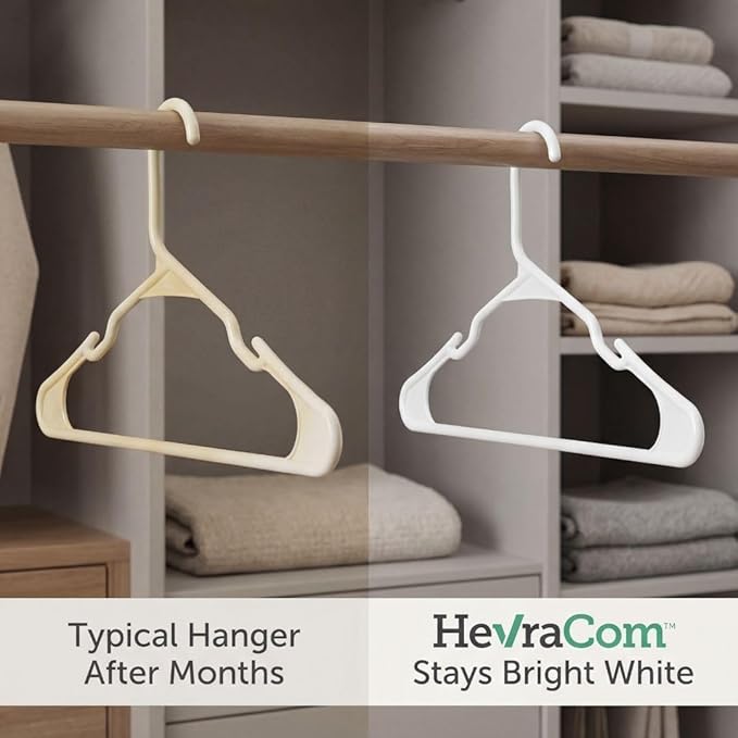 HevraCom Clothes Hangers Strong Heavy Duty Non Slip Hangers 50 Pack - Space Saving Coat and Pants Hangers, Skirt Hanger and Pant Hanger for Closet Organization and Storage, Hangers Plastic 50 Pack