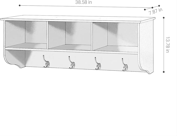 38.6" Contemporary Wall Mounted Coat Rack, Entryway Hanging Coat Rack with 3 Shelves, Wall Shelf with 4 Dual Hooks for Hallway, Living Room, Bedroom (Espresso)
