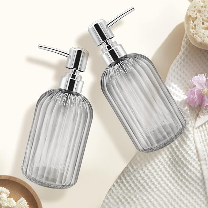 Kitchen Soap Dispenser - 2 Pack 14 Oz, Transparent Bottle for Hand, Dish Soap or Lotion (Dark Grey)