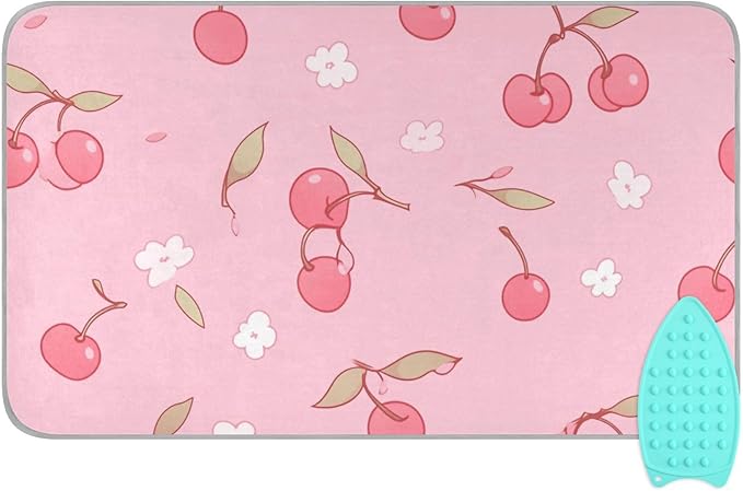 Ironing Mat &Pad Magnetic Heat Resistant Pads Portable Travel Ironing Blanket Ironing Board Covers 27.6x47.2Inches Pink Cherry and Flowers23