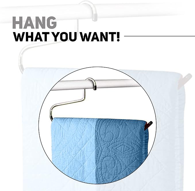 BuyDBest Stainless Steel Heavy Duty Hangers Set of 9 for Blankets and Towels Closet or Bathroom Storage Hangers Heavy Duty Metal Over The Rod Holder for Throws Sheets and Linens