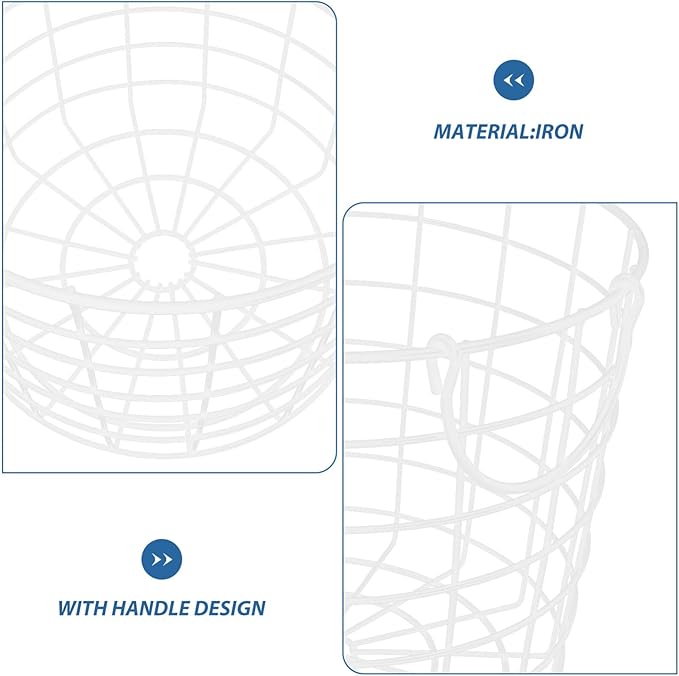 Luxshiny Iron Wire Utility Storage Basket, Laundry Basket Hamper Metal Clothes Basket with Handles Grocery Basket Trash Can for Kitchen Bathroom Laundry Room White