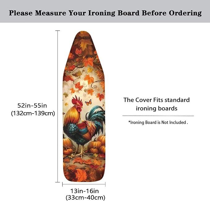 SEANATIVE Thanksgiving Day Ironing Board Cover and Pad Decor Extra Thick Covers with Elastic Edge, Stain Resistant and Durable Scorch, Chickens Pumpkins Print
