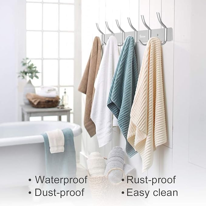 Wall Mounted 16 inch Coat Hanger Rack 6 Hooks Aluminum Alloy Silver for Kithchen Bathroom