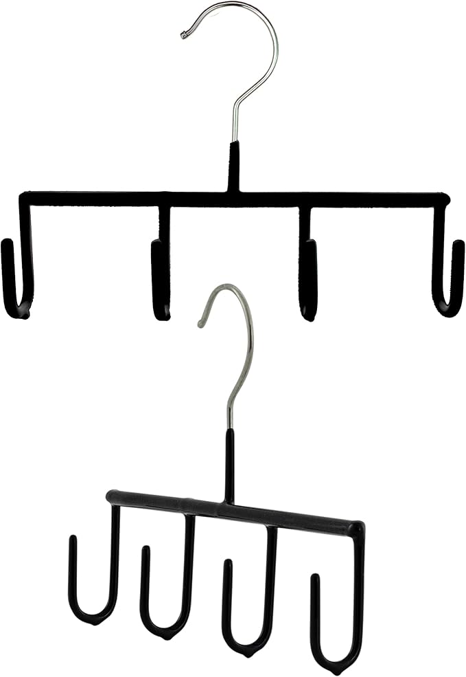 Mawa by Reston Lloyd Non-Slip Space-Saving Clothes Hanger for Belts with 4-Hooks, Style GH, Set of 2, Black