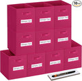 artsdi 13x13 storage cube bins (Set of 10) Foldable Fabric storage cubes with 10 Labels Window Cards & a Pen,13 inch cube storage bins,Closet Organizers for Shelves,Cubby Organizer Boxes,Dark pink