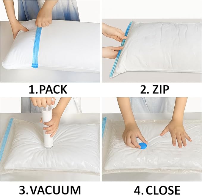 Vacuum Bags for Travel with Pump,8 Pack Vacuum Storage Bags for Bedding and Clothing,Space Saver Bags for Travel and Home(with Hand Pump, Small 40 * 60)